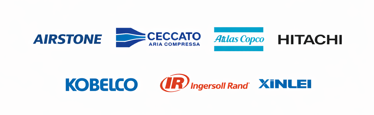 Brands serviced by Radiant Engineering: Airstone, Atlas Copco, Hitachi, Kobelco, Ingersoll Rand, Xinlei